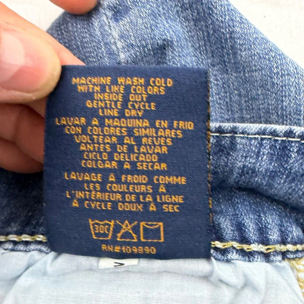 Seven7 Denim Shorts Womens 12 Blue Medium Wash Stretch Embroidered Flap Pocket